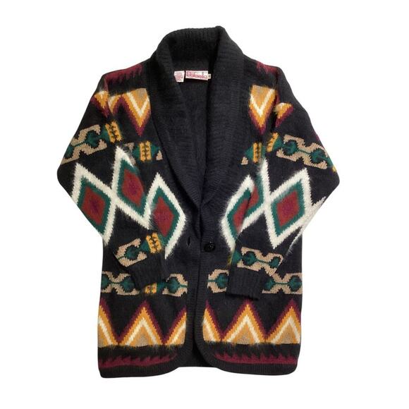 Rafaella Angora Blend Sweater M Shawl Collar Cardigan Aztech Southwestern - Picture 2 of 8